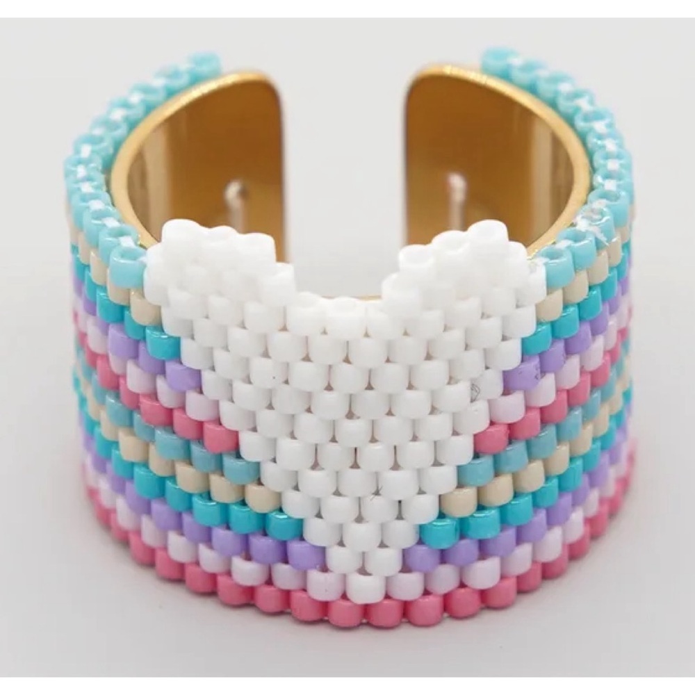 Boho Adjustable Colorful Seed Bead Heart Statement Ring